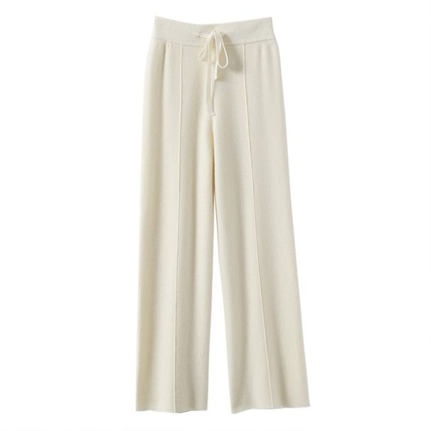 Autumn Winter New Korean Style Women's High Waist Warm Knitted Straight Ladies Solid Color Loose Wide Leg Pants_ecoleips.com