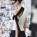 Summer Asymmetrical One-Shoulder Women's T-Shirt Color Block Ribbon Detail Top European And American Style Women's Clothing_ecoleips.com