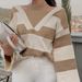 Women's Retro Striped Soft Waxy Sweater - Oversized Off Shoulder Pullover, Loose Fit, Cozy & Stylish For Autumn Winter_ecoleips.com
