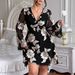 Elegant Plus-Size Evening Dress V-Neck Long Sleeve Floral Embroidered Gown, Sexy High-Waist Formal Dress For Parties & Special Occasions_ecoleips.com
