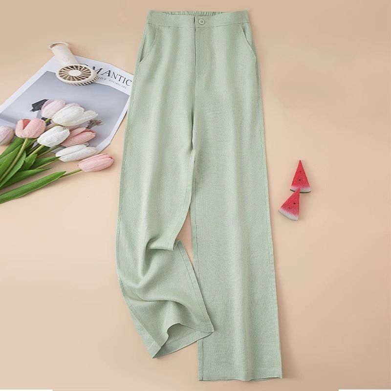 Suitable For All Seasons 2025 New Linen Loose Wide-Leg Women's Cotton-Linen Draped High-Waist Nine-Point Slimming Casual Straight-Leg Long Pants_ecoleips.com