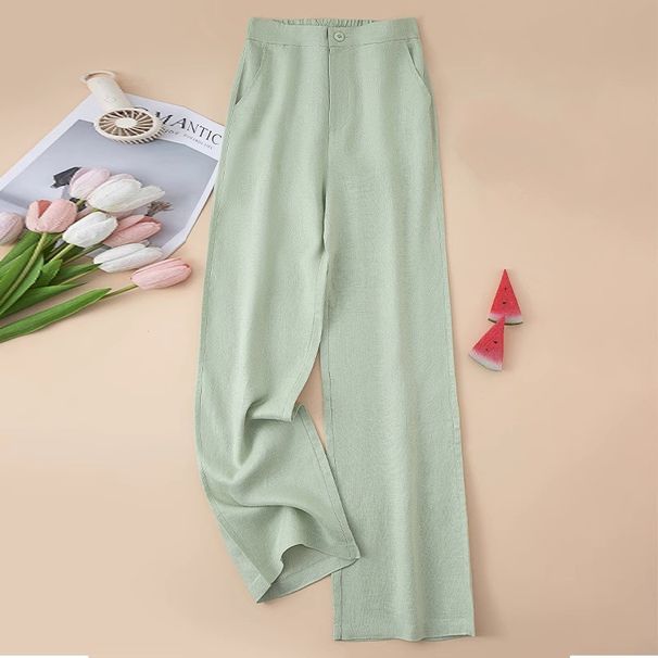 Suitable For All Seasons 2025 New Linen Loose Wide-Leg Women's Cotton-Linen Draped High-Waist Nine-Point Slimming Casual Straight-Leg Long Pants_ecoleips.com