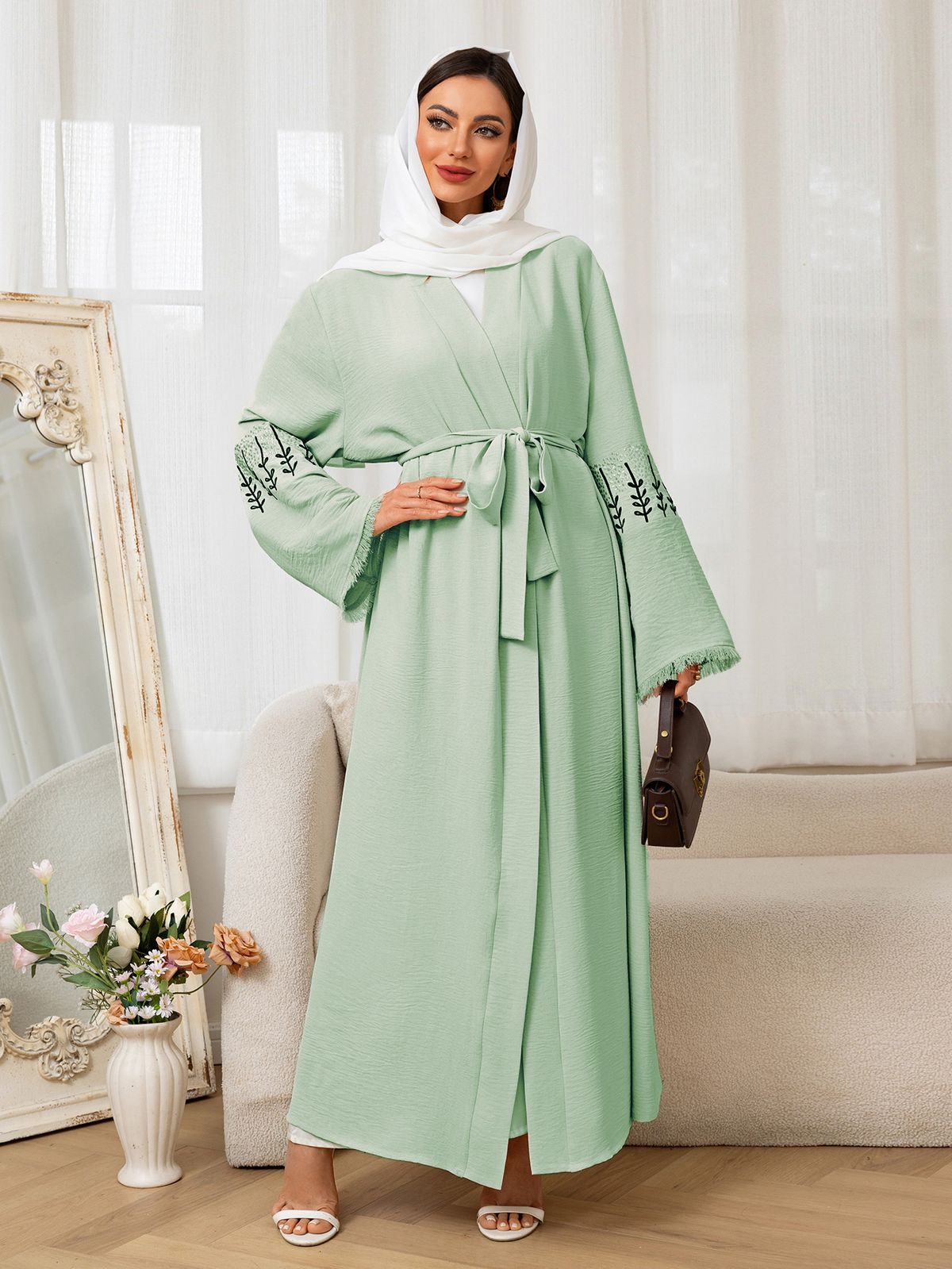 Women's Clothing Muslim Long Dress Fashionable Open Cardigan Polyester Fabric_ecoleips.com
