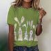 Women's Clothing Easter Bunny Print Ladies Spring And Summer Short Sleeved Round Neck T Shirt_ecoleips.com