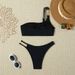 Women's One-Shoulder High-Waist Bikini Set Monochrome Swimwear Sexy Cut-Out Back_ecoleips.com