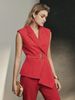 Women's Commuter Style Fashion Belted Lapel Vest And Pants Set Two-Piece Outfit_ecoleips.com
