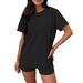 Women's Ribbed Knit Short Sleeve Top And Shorts Set - Comfortable Casual Two Piece Outfit For Summer_ecoleips.com