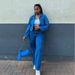 Women's Clothing Denim Suit Lapel Cardigan Long Sleeved Top Straight Trousers Two Piece Set_ecoleips.com