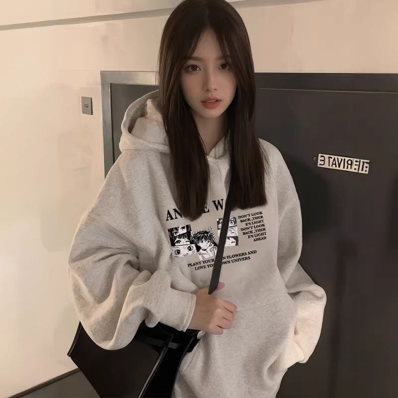 Women's Fleece-lined Hooded Sweatshirt, New Autumn And Winter Loose Fit, High-end Feel, Short-sleeved Jacket, Campus_ecoleips.com