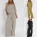 Women's Clothing Summer New Women's Casual Loose Solid Color Short Sleeved Cotton And Linen Pants Suit_ecoleips.com