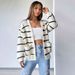 Voya Women's Autumn And Winter Gentle Style V-neck Striped Loose Knit Sweater Women's Cardigan Long Sleeved Jacket_ecoleips.com