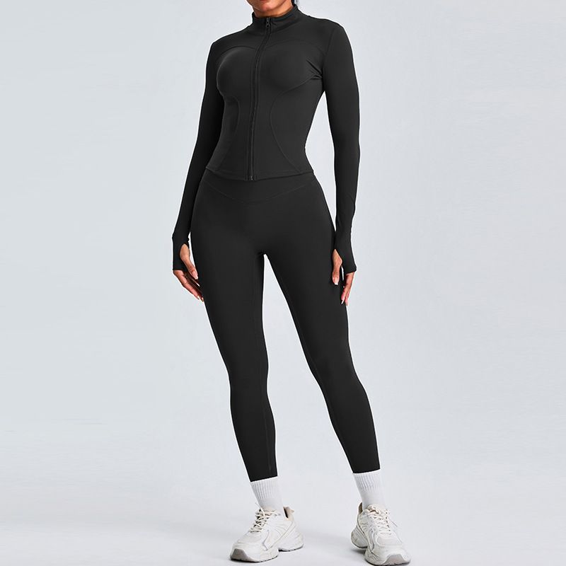 Slim Fit Women's Yoga Jacket Outdoor Sports Fitness Fashionable Peach Pants Running Sports Suit_ecoleips.com
