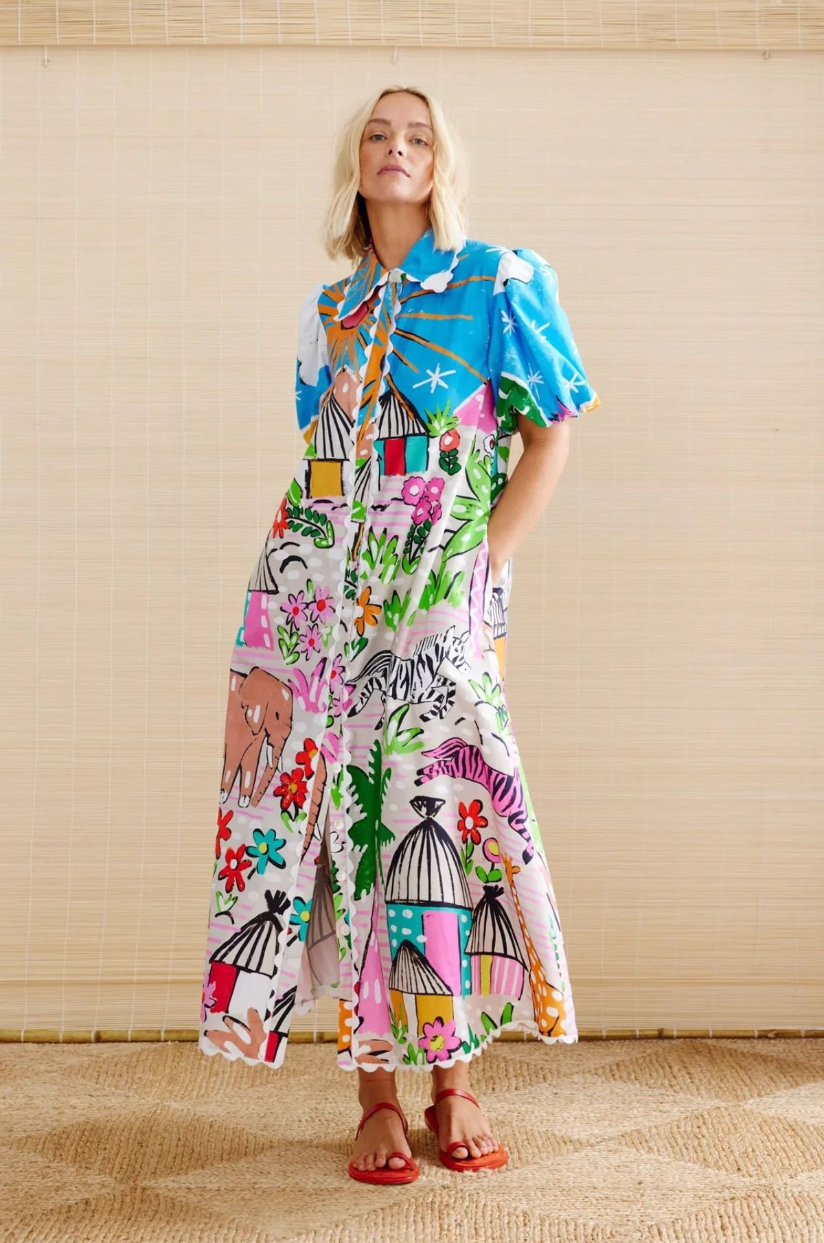 Women's Linen Cardigan Dress Printed Shirt Collar Personalized Clothing_ecoleips.com