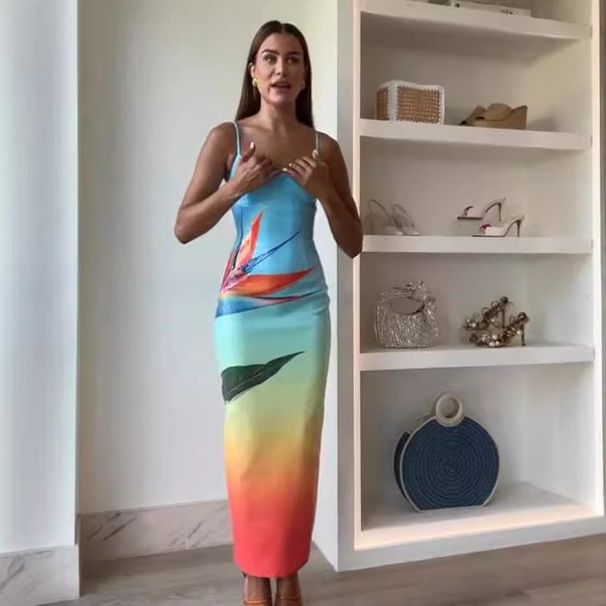 Women's Clothing Spring And Autumn New Sling Sequin Printing Dress INS Leisure Party Split Dress_ecoleips.com
