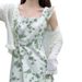 Cross-border Women's French Floral 2024 Summer New Style Square Neck Waist-cinching Slimming Fresh Mid-length Dress_ecoleips.com