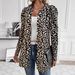 Elegant Plus Size Women's Blazer Jacket - Long Sleeve Leopard Print Office Wear For Autumn Winter, Stretchy Polyester Spandex Fabric_ecoleips.com