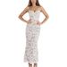 Elegant White Strapless Bandage Sexy Suspender Lace Up Tie Waist Hip Wrapped Long Dress Formal Evening Party Gown_ecoleips.com