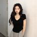 Pure Desire Wind V-neck Short-sleeved T-shirt Women's Summer New Slim And Thin Spice Girl Short Irregular Bottoming Top_ecoleips.com