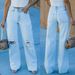 Women's Light Wash Distressed Denim Jeans - High Waisted Casual Ripped Jeans, Comfortable & Trendy For Everyday Wear_ecoleips.com