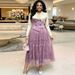 Women's Lace Patchwork Dress Slimming A-Line Pleated Mid-Length Full Skirt New Style Flowing Dress_ecoleips.com