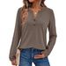 Women's Long-Sleeved V-Neck Buttoned Casual T-Shirt In Solid Color_ecoleips.com