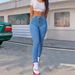 Light Blue Denim Short Leg Elastic Pencil Pants 2026 Spring New Style_ecoleips.com