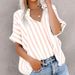 Women's Clothing Spring And Summer Casual Loose Two Color Striped Cardigan Short Sleeved Shirt_ecoleips.com