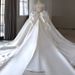 Women's Clothing Elegant French Satin Wedding Dress With Vintage Embroidery – Princess Ball Gown With Long Train & Deep V-Neck For Bride_ecoleips.com