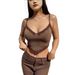 Cross-border European And American Style Lace Trim Vintage Brown Backless V-neck Camisole Women's Sleeveless Top_ecoleips.com