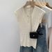 Women's Korean Style V Neck Sleeveless Knitted Vest Gentle Elegant Slim Fit Summer Top New 2026 Style_ecoleips.com