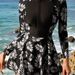 Aria Basics New European And American Style Long-sleeve Sun-protective Slimming Women's Swimsuit With Fashionable Print, One-piece_ecoleips.com