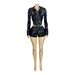 Women's Clothing Women's Leather Two Piece Set Stand Up Collar Motorcycle Style Long Sleeved Top And Shorts European American_ecoleips.com