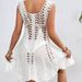 Women's Clothing Fashion Holiday Hand Crocheted Solid Color Stitching Dress Sunscreen Sexy Mid Length Beach Cover Up Dress_ecoleips.com