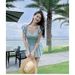 Sweet Floral Print Ruffle Sleeve One Piece Swimsuit Dress With Flared Skirt Modest Swimwear For Beach Pool Vacation_ecoleips.com