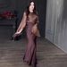 Elegant Satin Long Sleeve A-Line Dress With Batwing Sleeves & High Waist - Rose Gold & Deep Red For Office & Evening Wear_ecoleips.com
