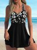 Modest Tankini Swimsuit Set – High Neck Rash Guard & Skirted Bottom (S-XXXL) – UPF 50+ Swim Dress For Women (Floral/Black/Solid Colors)_ecoleips.com