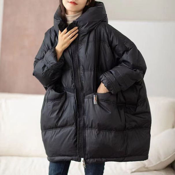 Plus Size Duck Down Puffer Jacket – Oversized Hooded Coat (50% Fill Power, 201-300g Warmth, Batwing Sleeves, 8 Trendy Colors)_ecoleips.com