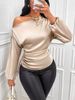 Women's Satin Asymmetrical Blouse – Elegant Slant Neck Long Sleeve Shirt For Spring & Summer_ecoleips.com