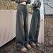 Cement Gray American-style Straight-leg Jeans For Women, 2026 Vintage High-waisted Slimming Drapey Wide-leg Pants, Loose_ecoleips.com