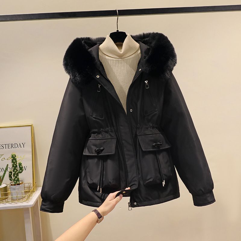 Women's Clothing Horn button parka women's autumn and winter new slim down cotton jacket fashionable plus velvet thick fur coat_ecoleips.com