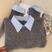 Shirt Collar Sweater For Women New Style Inner Wear Lazy Style Contrast Color Lapel Gray Knit Sweater Top_ecoleips.com