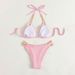 Women's Chain Halter Neck Bikini Sexy Split Design Swimwear For Beachwear Spring Hot_ecoleips.com