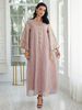 Elegant Muslim Abaya Dress With Embroidered Lace And Sequins - Long Sleeve Flared Gown For Women_ecoleips.com
