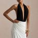 ng2510292 European And American Cross-Border Deep V Sexy Hot Girl Halter Fashion Dress Backless Patchwork High Slit Elegant_ecoleips.com