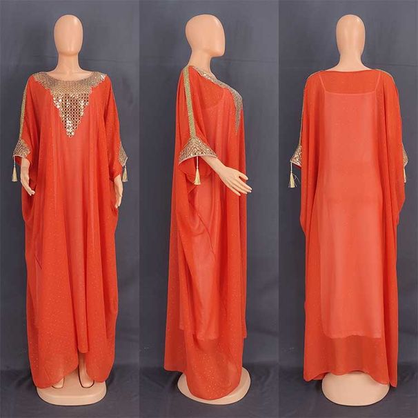 European And American Cross-border Arabic Long Robe Women's Abaya Chiffon Dress With Embellishments, Dubai Plus-size_ecoleips.com