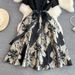 Women's Clothing Short Sleeved V Neck Lace Patchwork Waist Slimming Medium Length A Line Dress_ecoleips.com