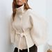 2025 Autumn Winter New European American Cross-Border Elegant Stand Collar Button Cape Belt Solid Color Trench_ecoleips.com