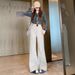 Shisanxing 2026 Spring New Khaki Old Money Style Women's High-Waisted Flared Jeans, Not Tight-Fitting Bell-Bottom Pants_ecoleips.com