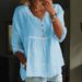 Women's Clothing Casual Three Quarter Sleeve Lace V Neck Pullover Multicolor Women's Tops Shirt_ecoleips.com