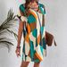 Women's Casual Elegant V-Neck Dress Geometric Print Flowy A-Line Midi Short Sleeve Dress for Vacation Elegant Style_ecoleips.com